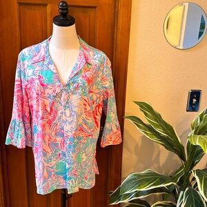Lilly Pulitzer Pink Aqua Floral Tunic Blouse